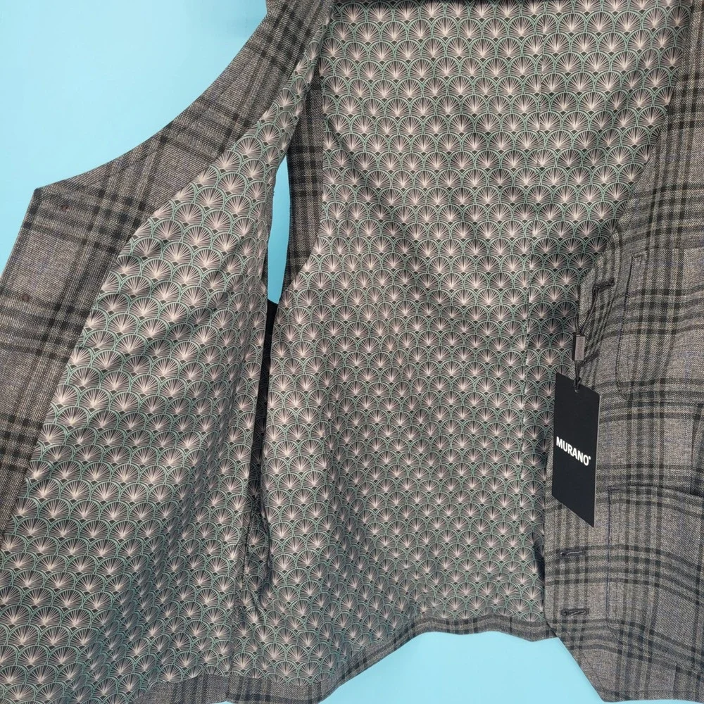 New Murano Suit Vest Mens Size M Plaid Formal Business Casual Grey Plaid Button